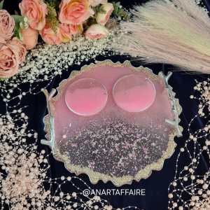 12 inch resin tray with coaster (pink)